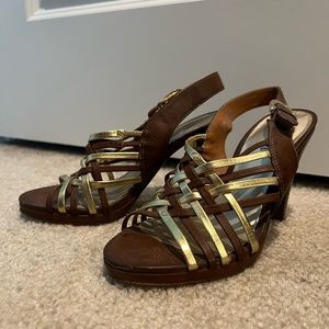 Brown/gold straps heels, size 6